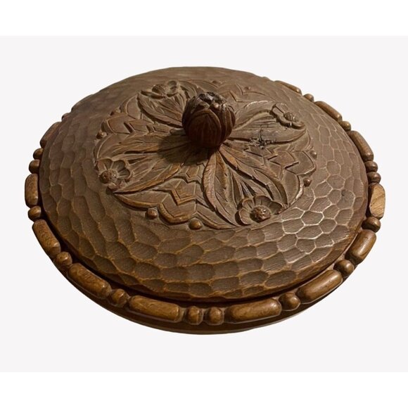 SIGNED Hans Steiner Hand Carved Wooden Trinket Box Bowl & Lid Saulgau Germany - Picture 1 of 13